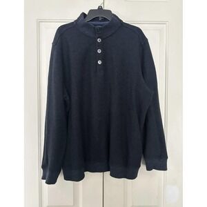 Hathaway Sweater Mens 2XL Blue Mock‎ Neck Snap Placket Pullover Henley Knit